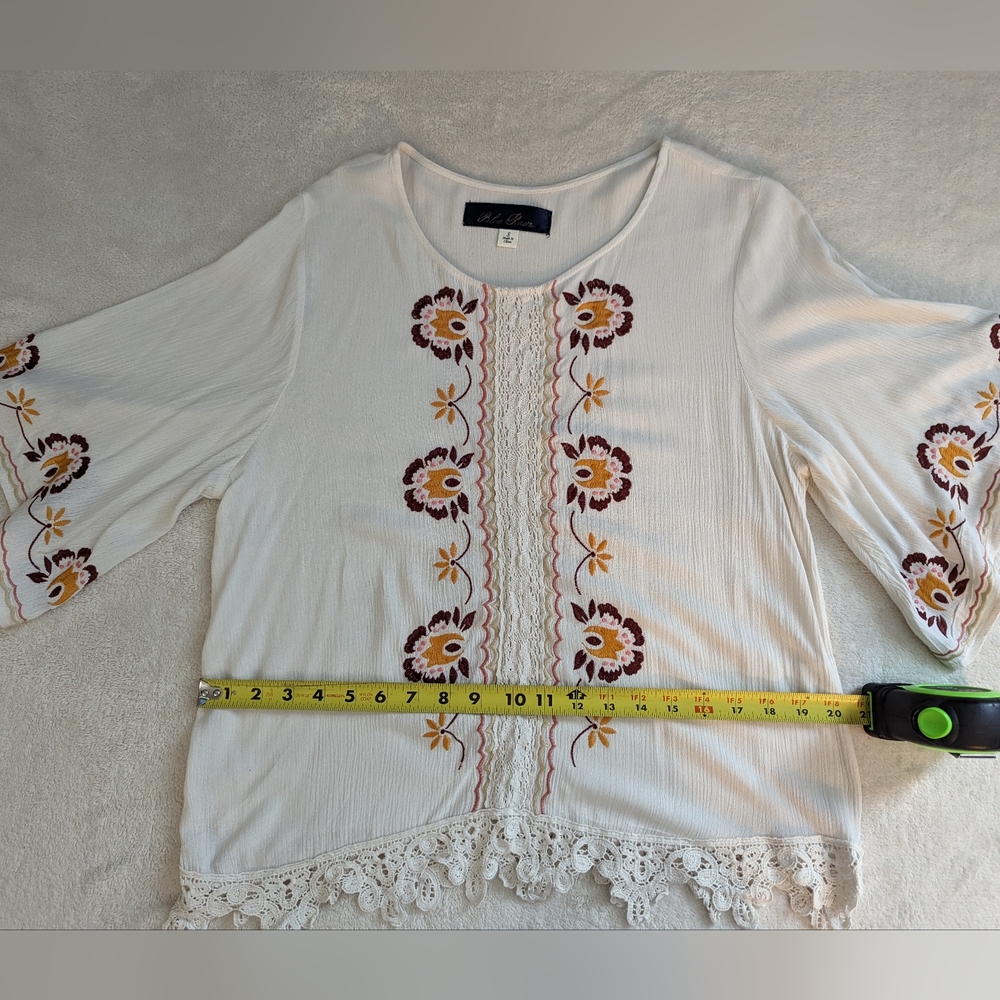 Francesca's Collections- Blue Rain Women's Ivory and Orange Boho Blouse,… - Picture 3 of 8